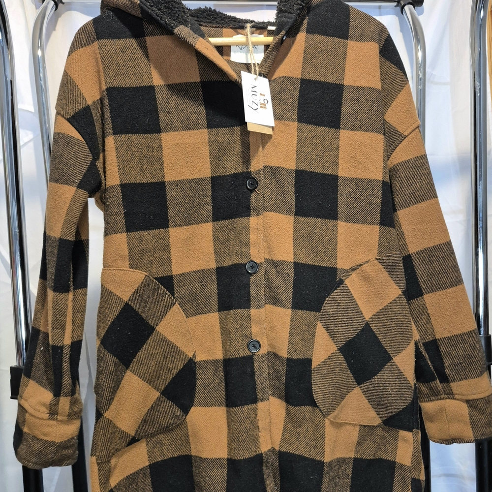 Women's Checkered Cape Coat - Black and Brown